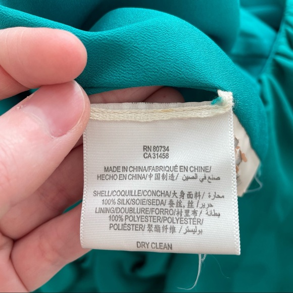 BCBG Max Azria Silk Teal Sleeveless Draped A-Line Mini Dress - Picture 9 of 9